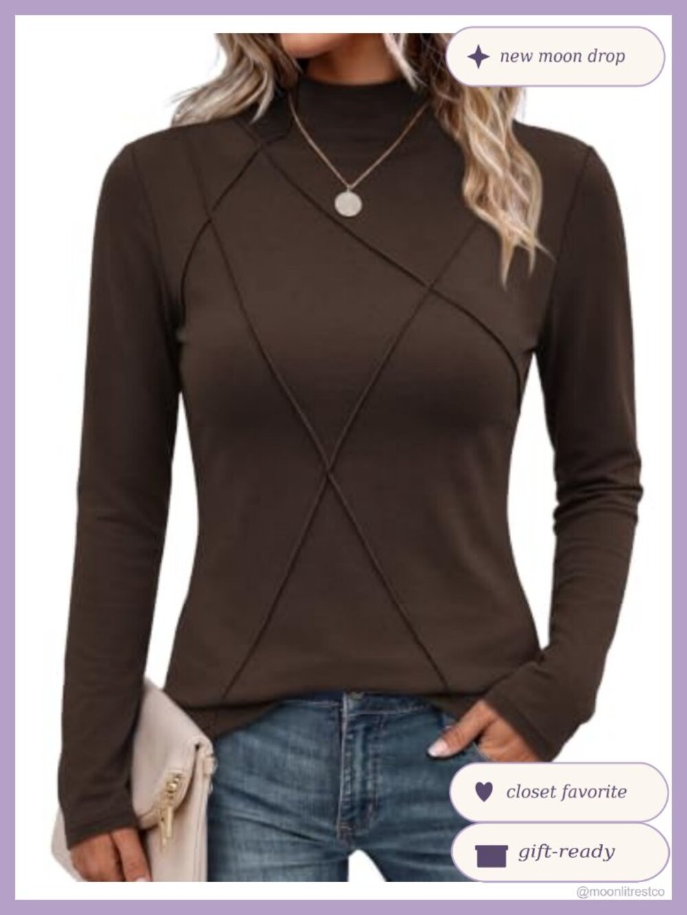 Long Sleeve Mock Neck Slim Fit Top Stretchy Women's Fall Winter